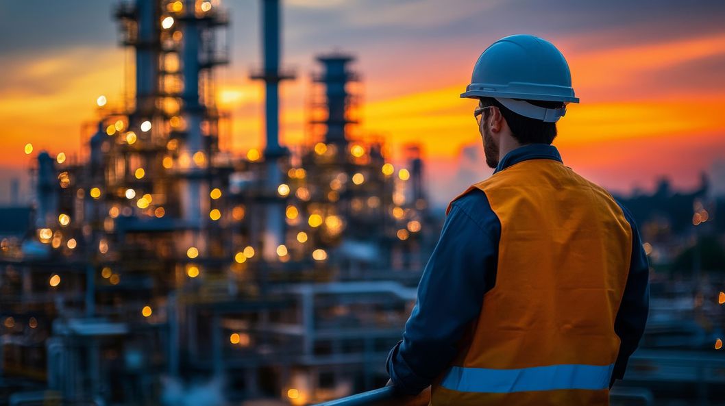 Byggarbetare med hjälm på arbetsflotte. Floattech levererar arbetsflottar till ledande företag som NCC, PEAB, Skanska, Vattenfall, LKAB, Trafikverket, Stockholms Hamnar, Eckerölinjen och Sweco.