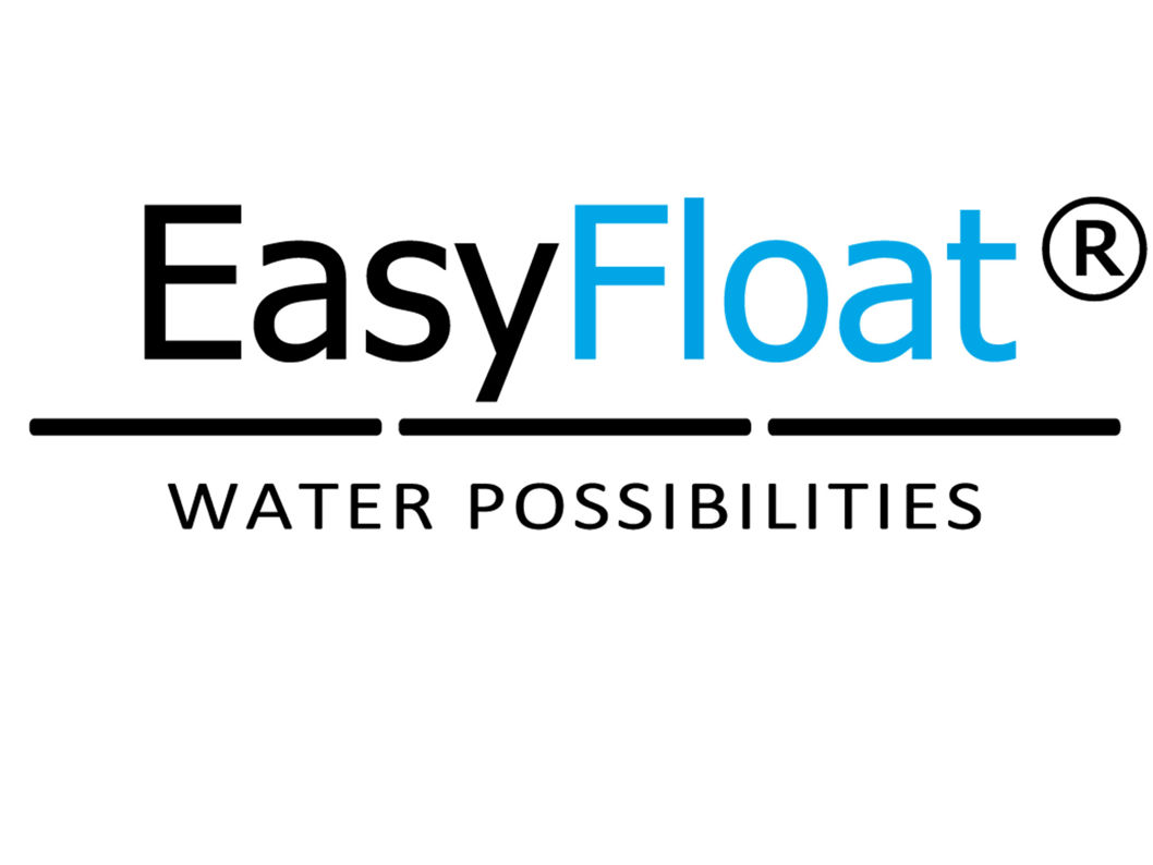 EasyFloat-logga med texten “Water possibilities” ovanför en bild på en flytbrygga